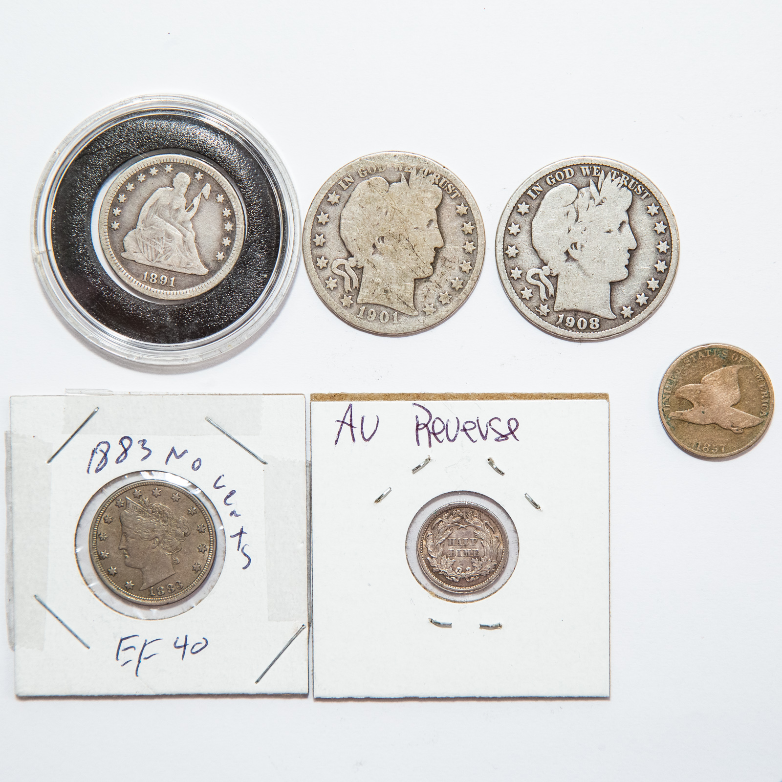 GROUP OF U.S. TYPE COINS 1857 Flying