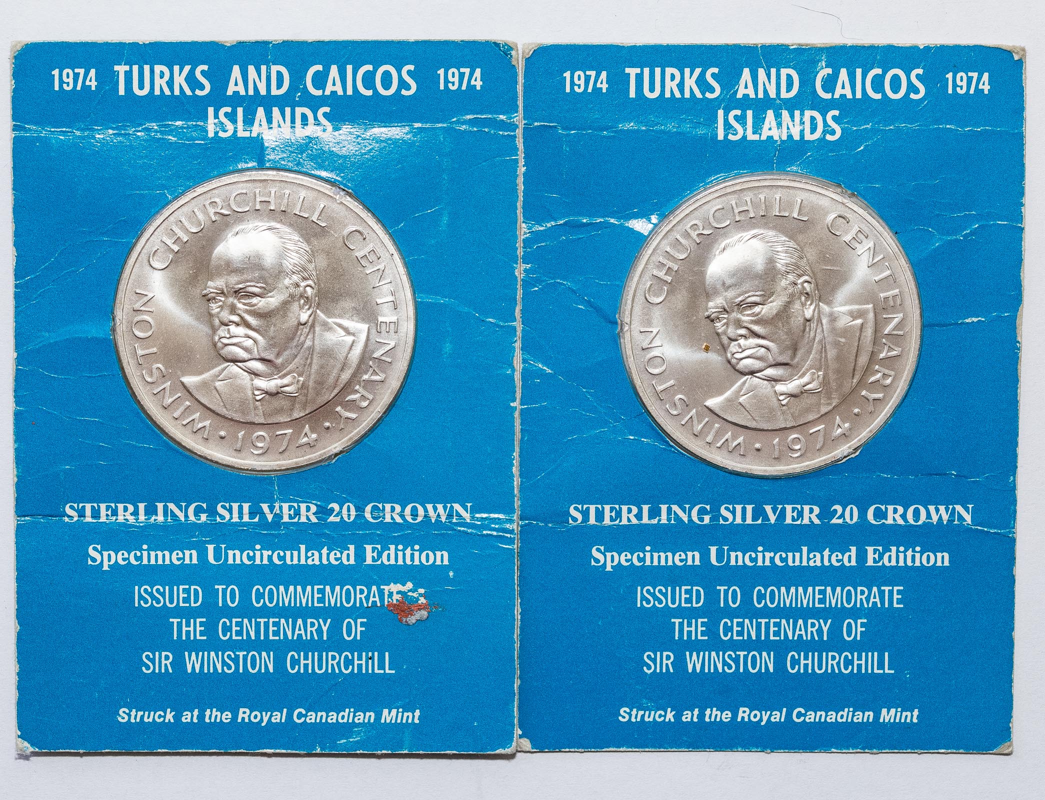 TWO 1974 TURKS & CAICOS STERLING SILVER