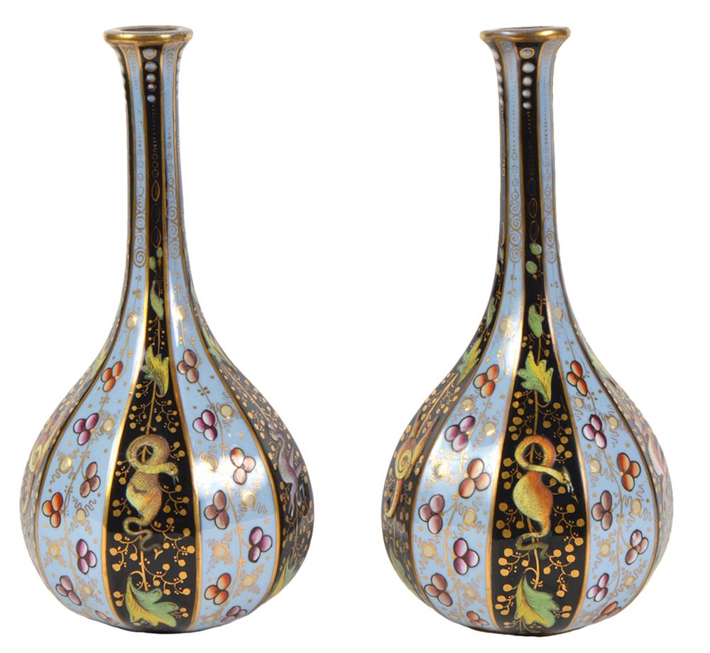 PR. ENGLISH ENAMEL BUD VASESPair