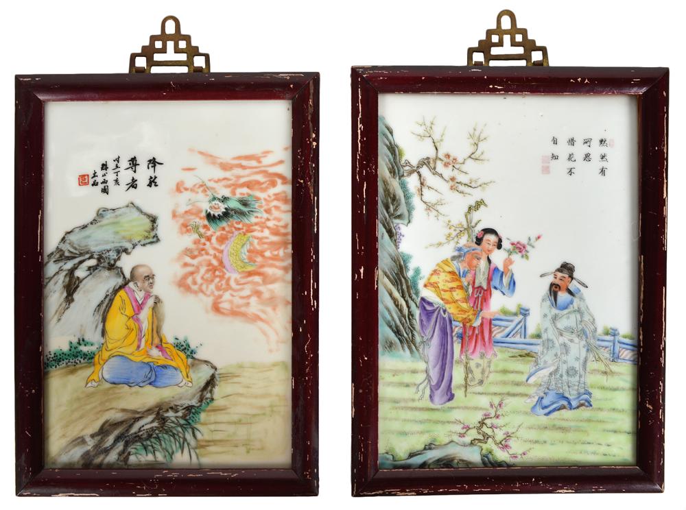 PAIR OF CHINESE HAND PAINTED PLAQUESTwo