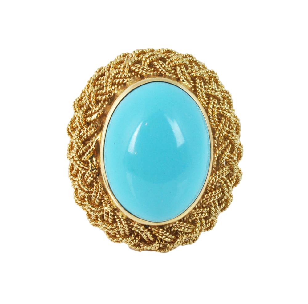18KT GOLD PERSIAN TURQUOISE CABOCHON 337ed3