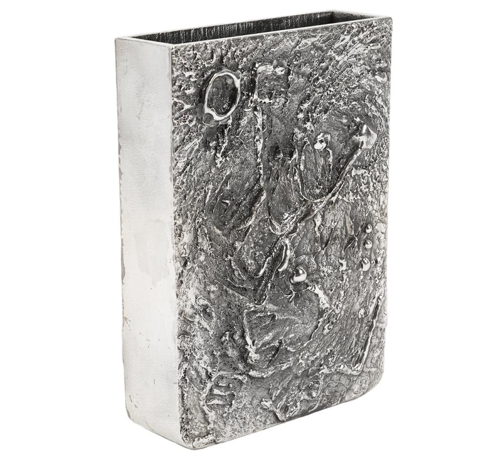 GUY VIDAL RECTANGULAR PEWTER VASEGuy 337f83