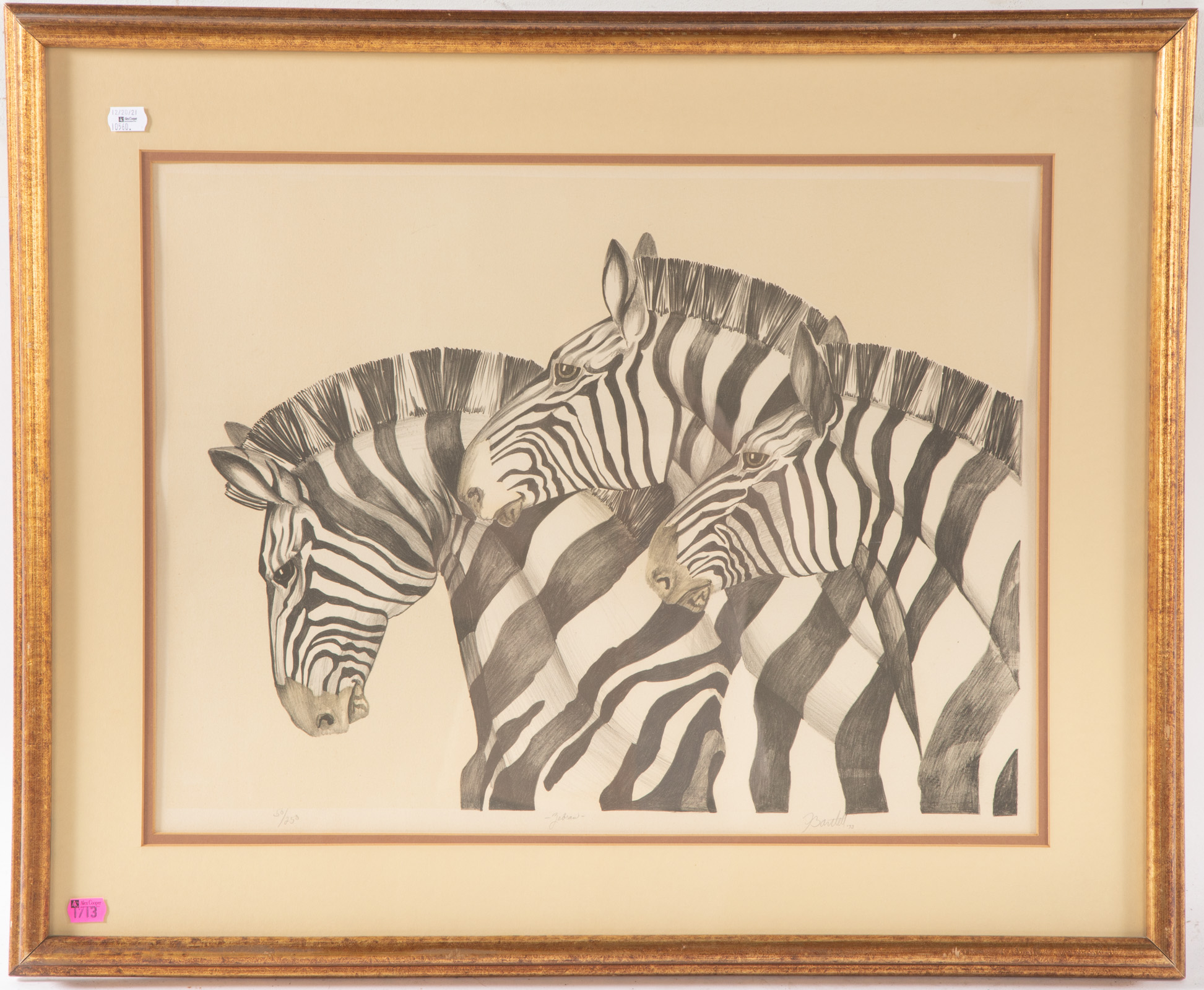 BARTLETT. ZEBRAS, LITHOGRAPH Lithograph,