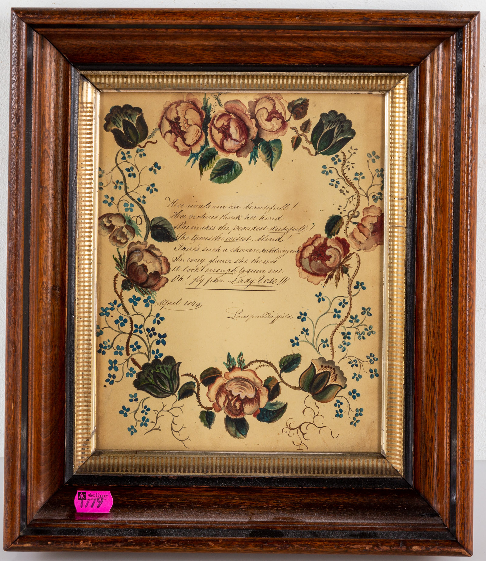 AMERICAN 19TH C CALLIGRAPHIC WATERCOLOR 33808a