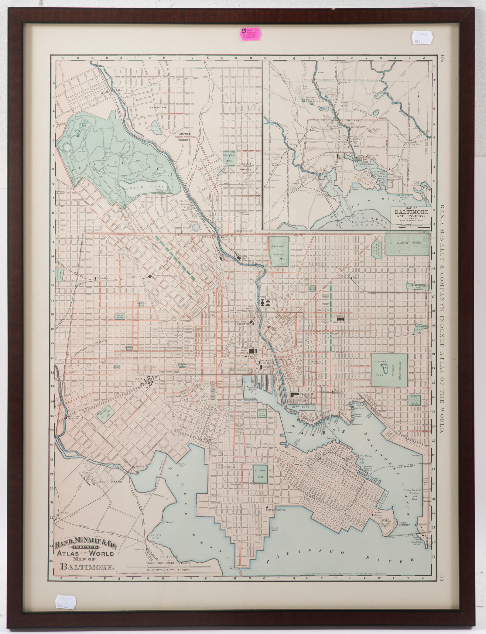 1891 RAND, MCNALLY & CO. MAP OF BALTIMORE