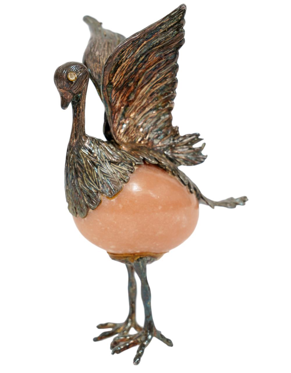 STERLING PINK AGATE BIRD FIGURINESterling 33822d