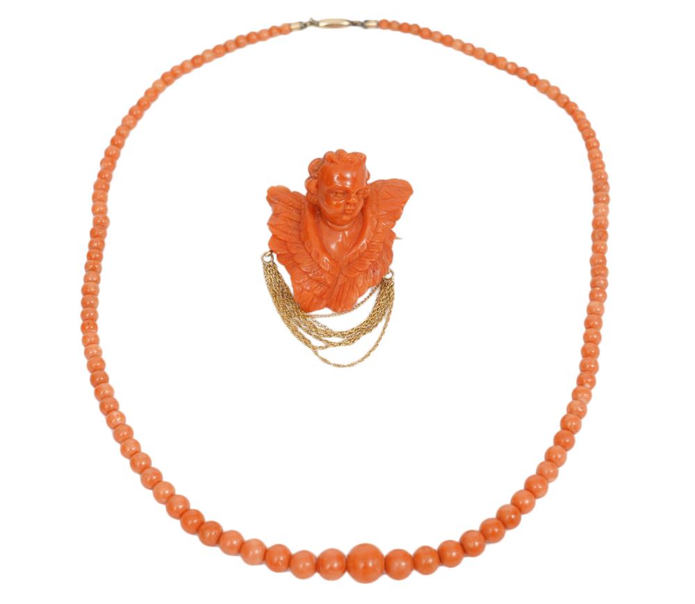 NATURAL CORAL BEAD NECKLACE AND 33823a