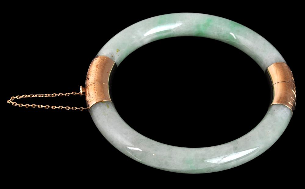 JADE 14KT GOLD CHINESE BANGLE 33826a