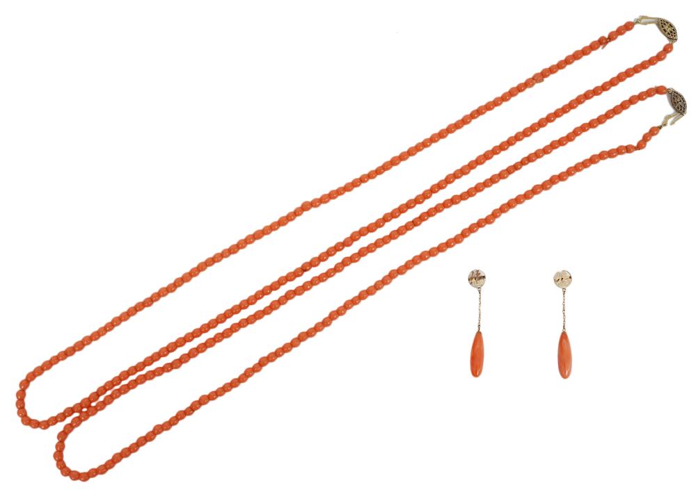 2 NATURAL CORAL NECKLACES AND 1PR 338281