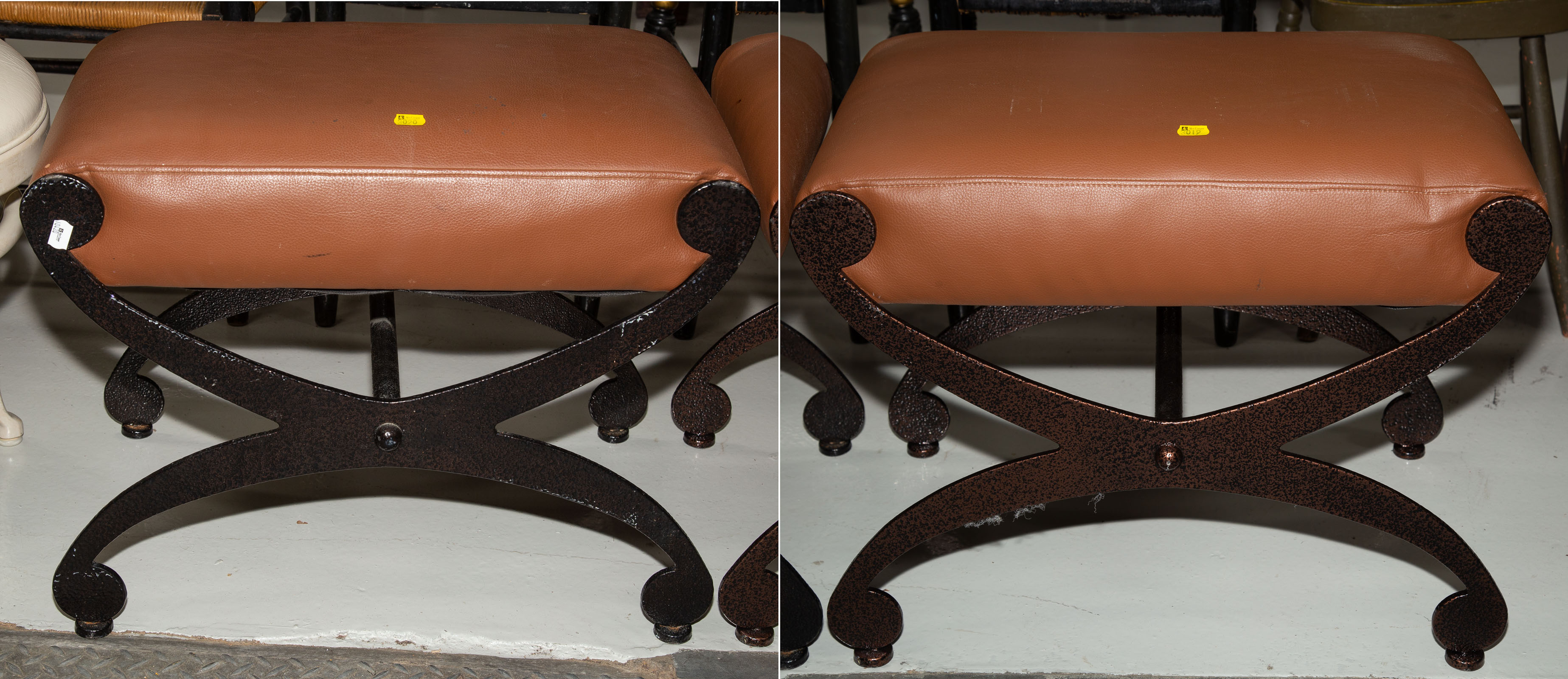 A PAIR OF NEOCLASSICAL IRON STOOLS