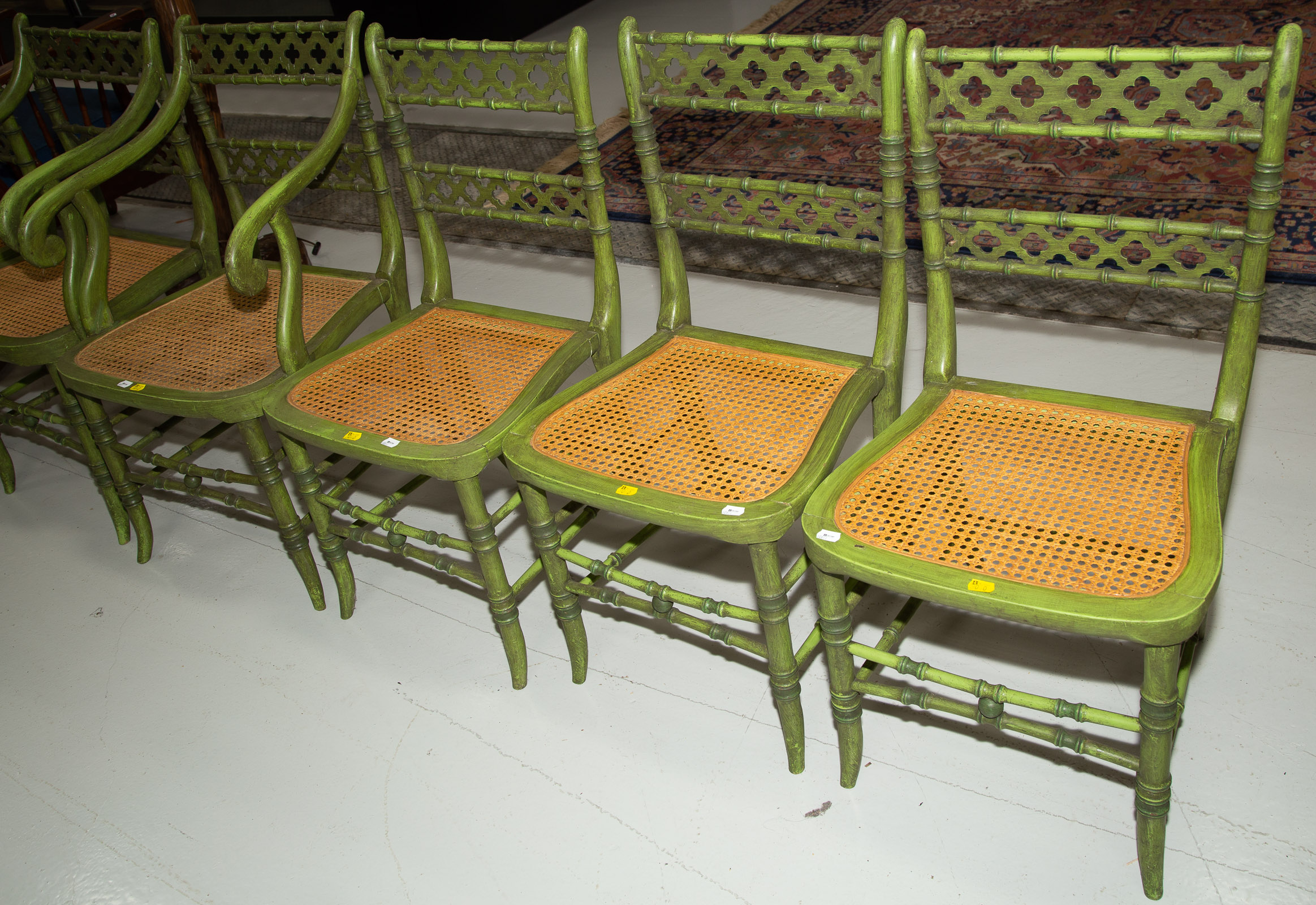 SET OF SIX BAMBOO STYLE CANE SEAT 3382a9