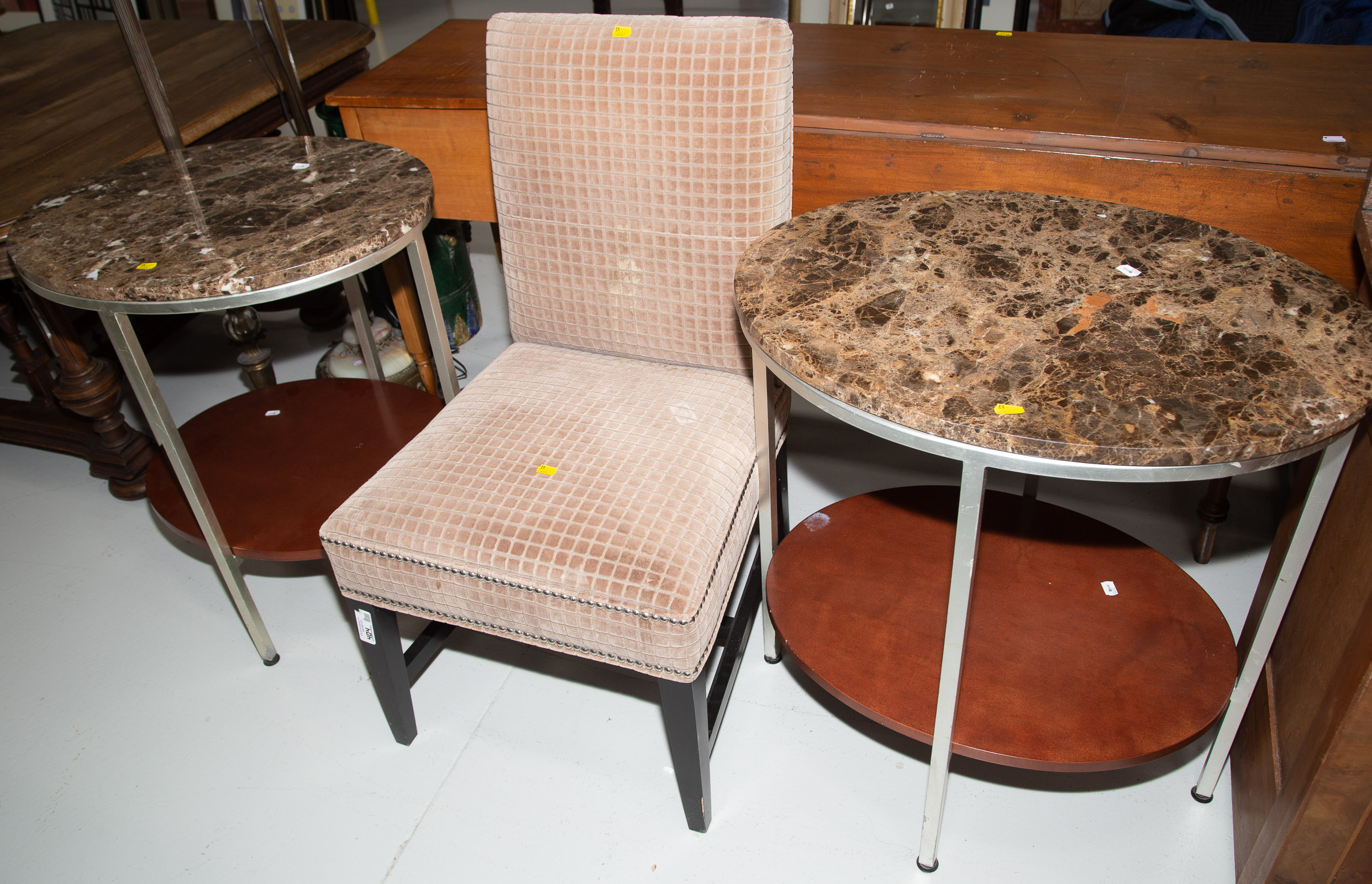 A PAIR OF MODERN STYLE END TABLES &