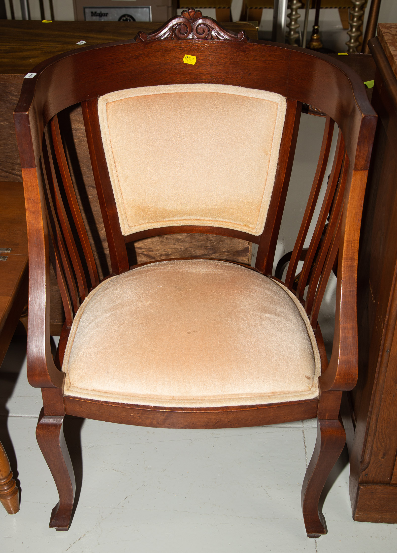 MAHOGANY CHAIR Plaque on back "THIS