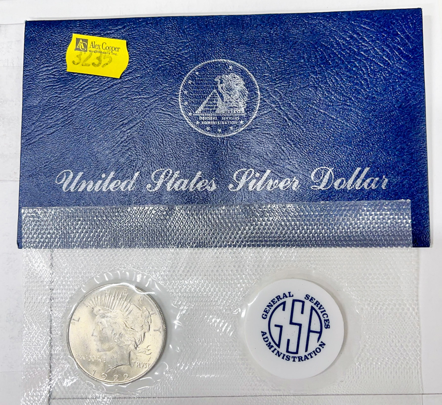 1922 AU58 PEACE DOLLAR IN GSA BLUE