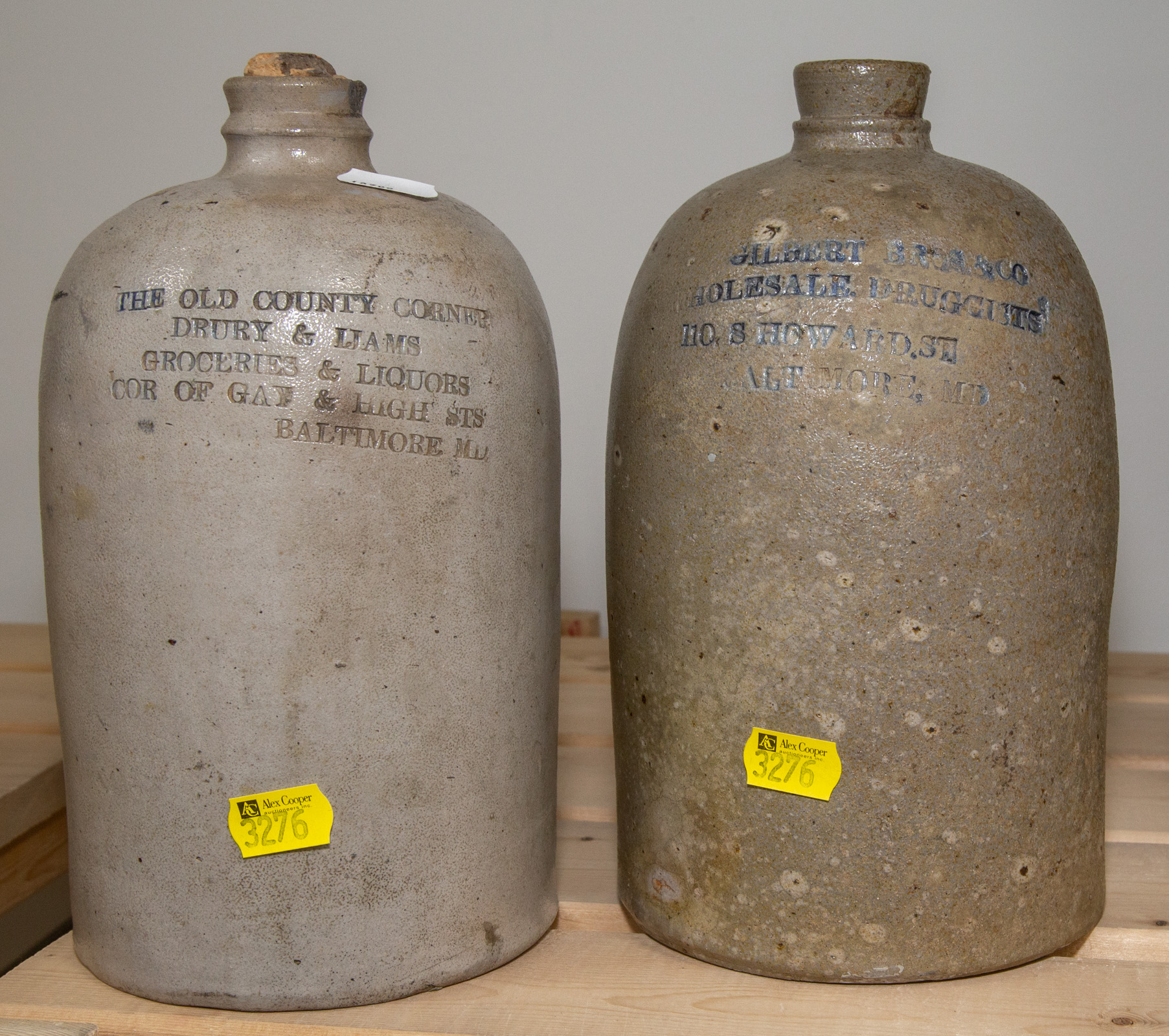 TWO BALTIMORE LABELED STONEWARE