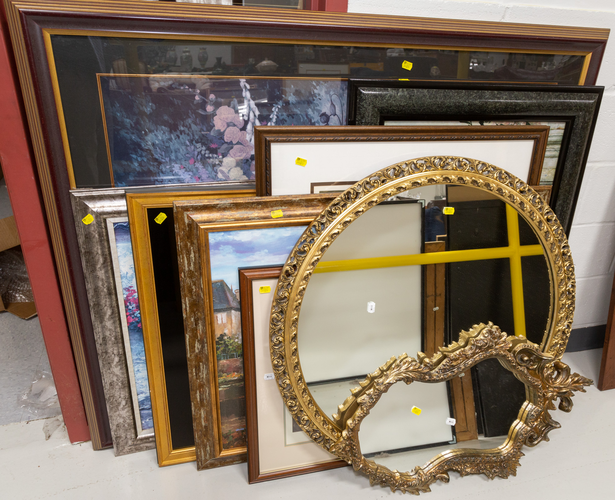 TWO GILT FRAMED MIRRORS &SEVEN