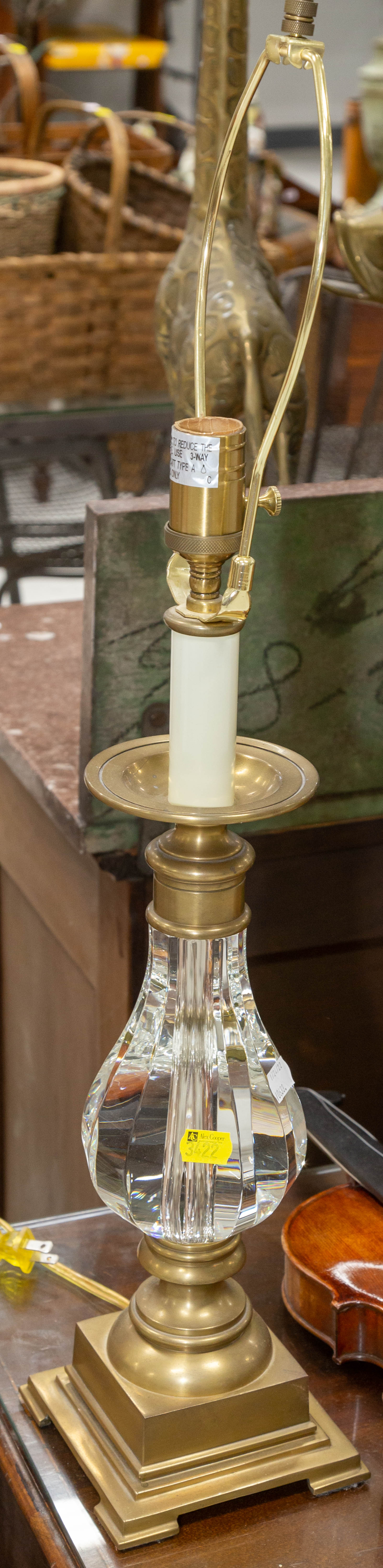 BRASS & GLASS TABLE LAMP WITH SHADE