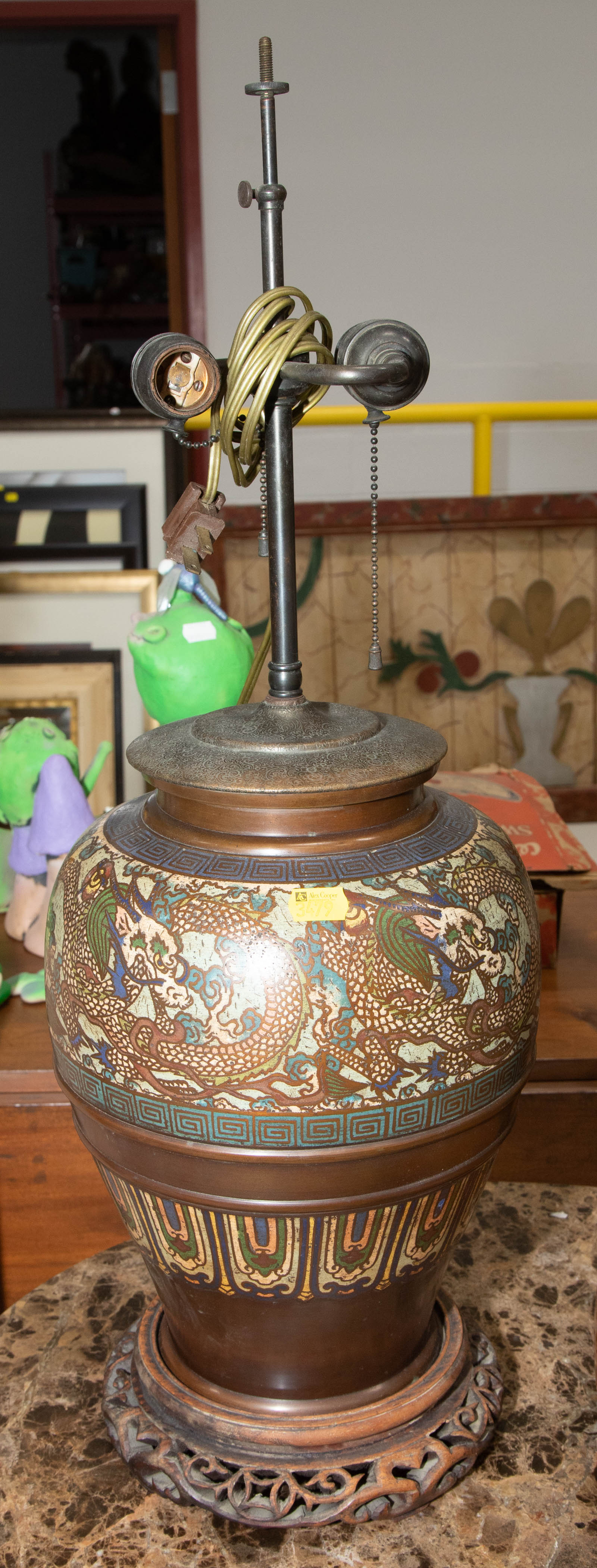 CHINESE CHAMPLEVE ENAMEL VASE LAMP 3383e1