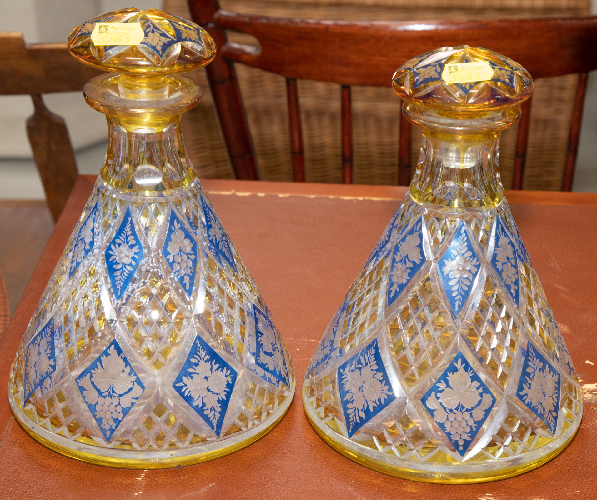 A PAIR OF BOHEMIAN CUT GLASS DECANTERS