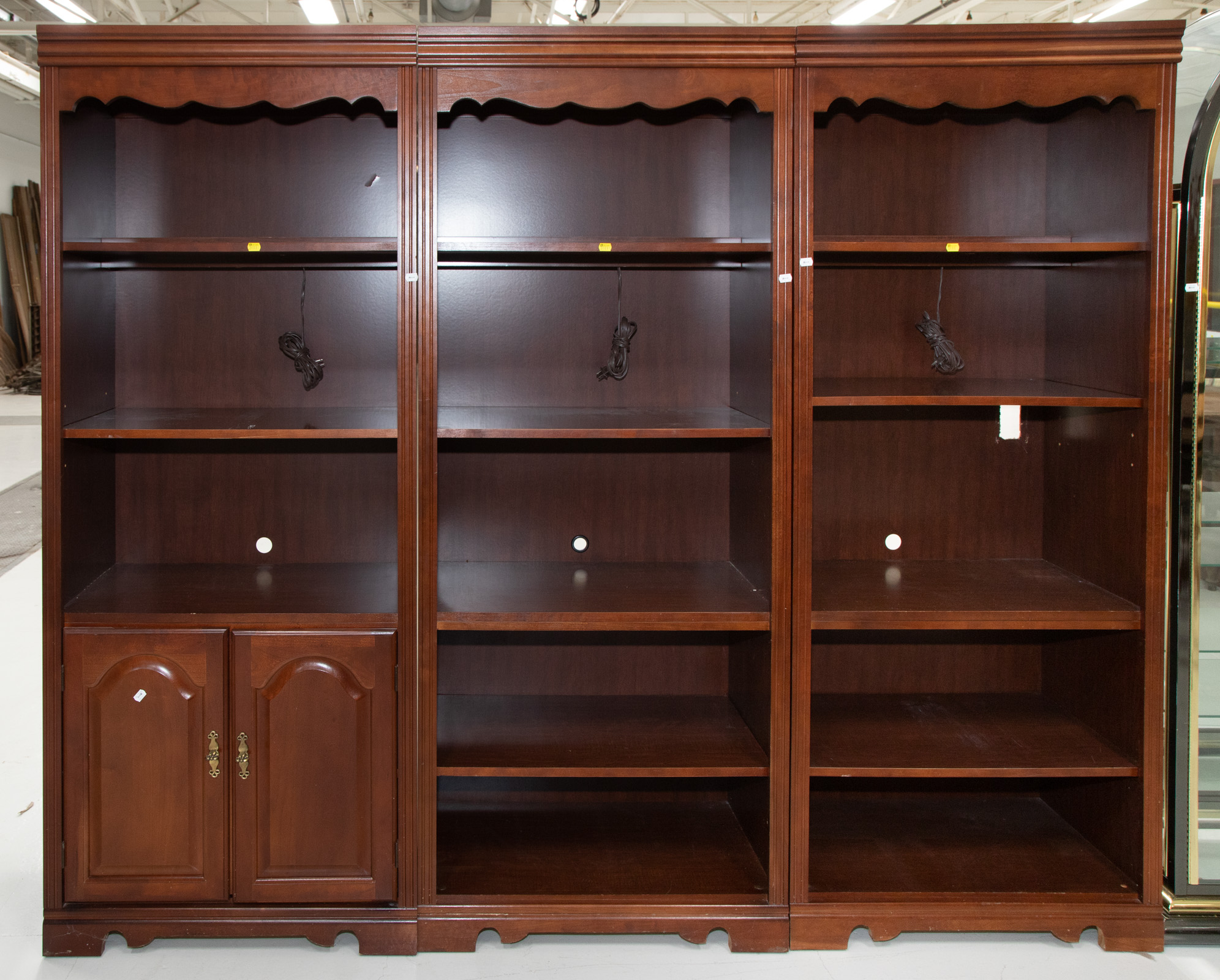 THREE TRADITIONAL STYLE CHERRY BOOKCASES