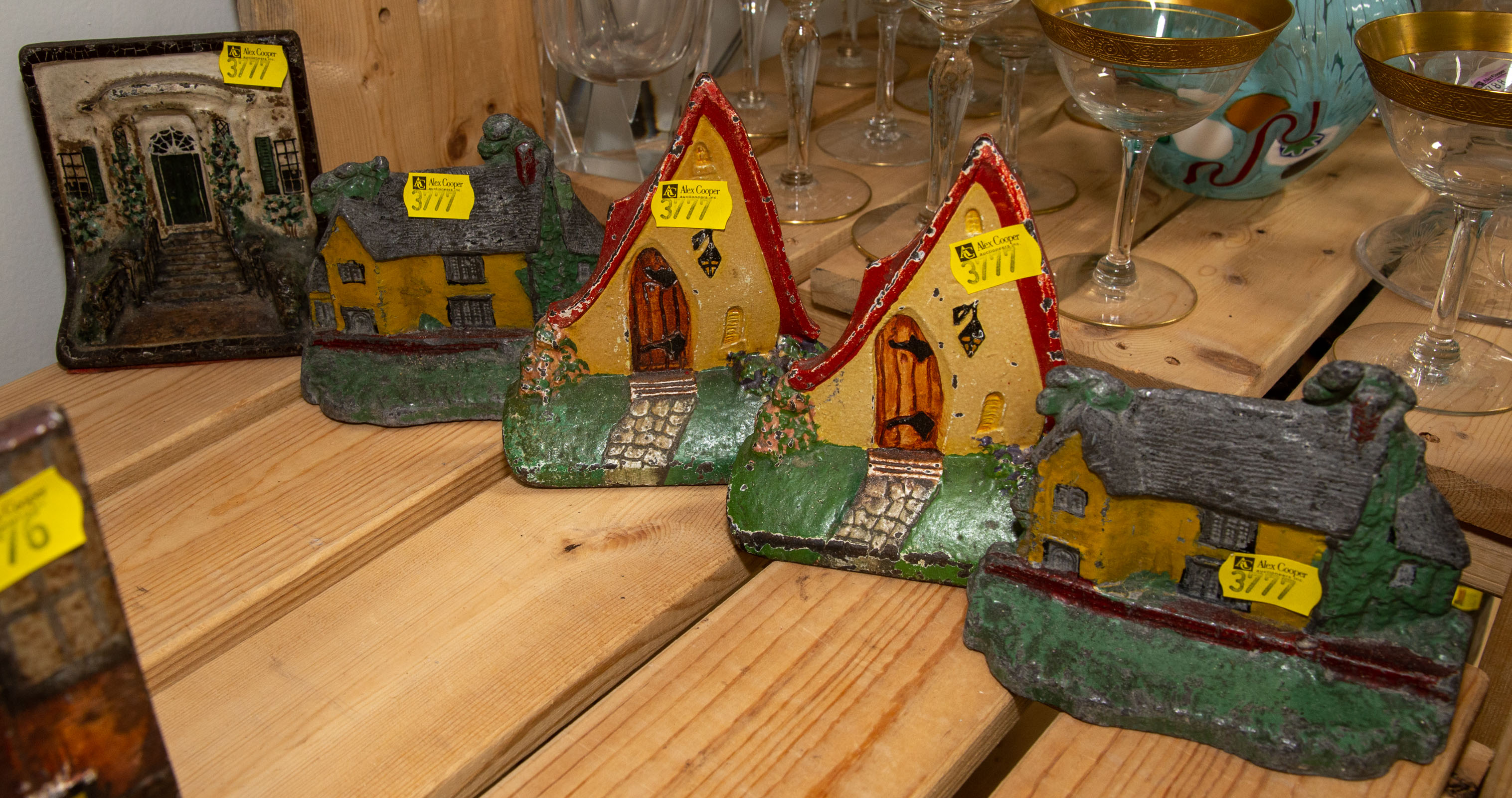 FIVE PAINTED CAST METAL DOOR STOPS 3384fb