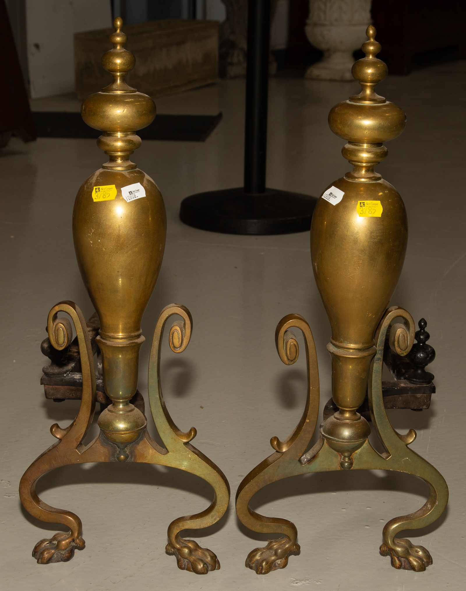 A PAIR OF NEOCLASSICAL BRASS URN-FORM