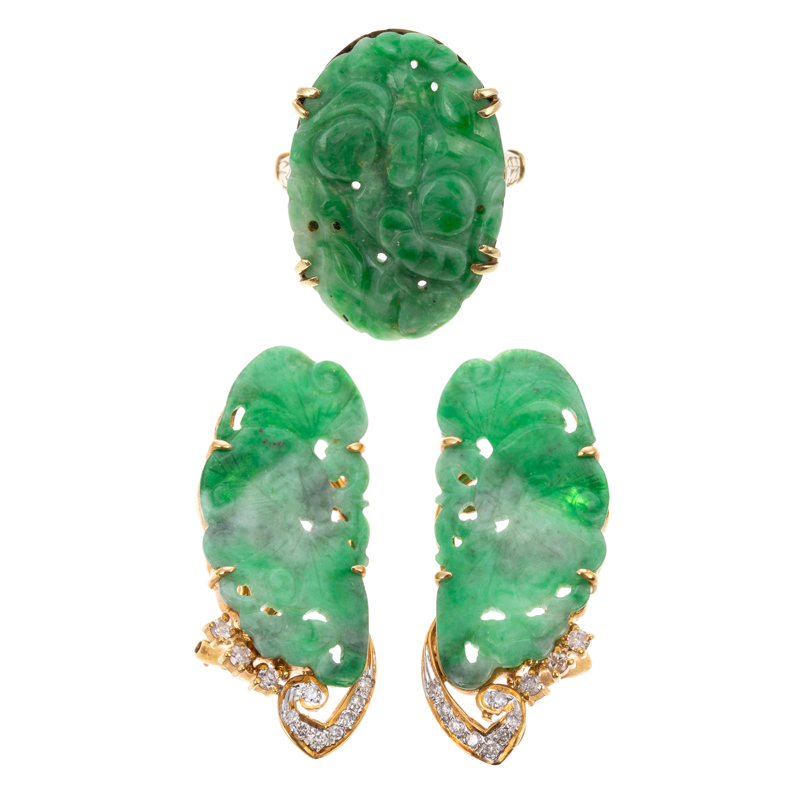 A PAIR OF 18K VINTAGE JADE EARRINGS 338529