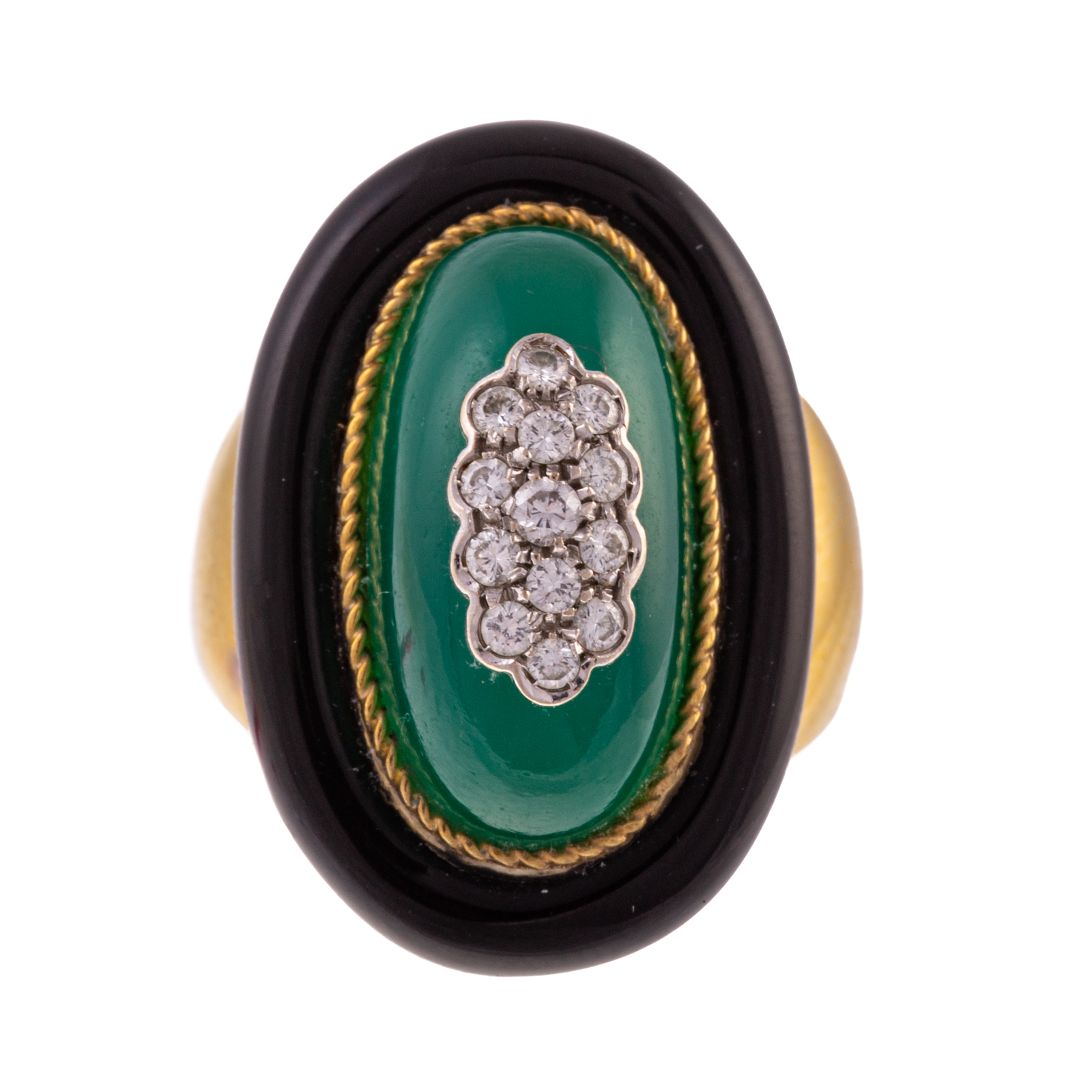 A DIAMOND ONYX CHRYSOPRASE RING 33853d