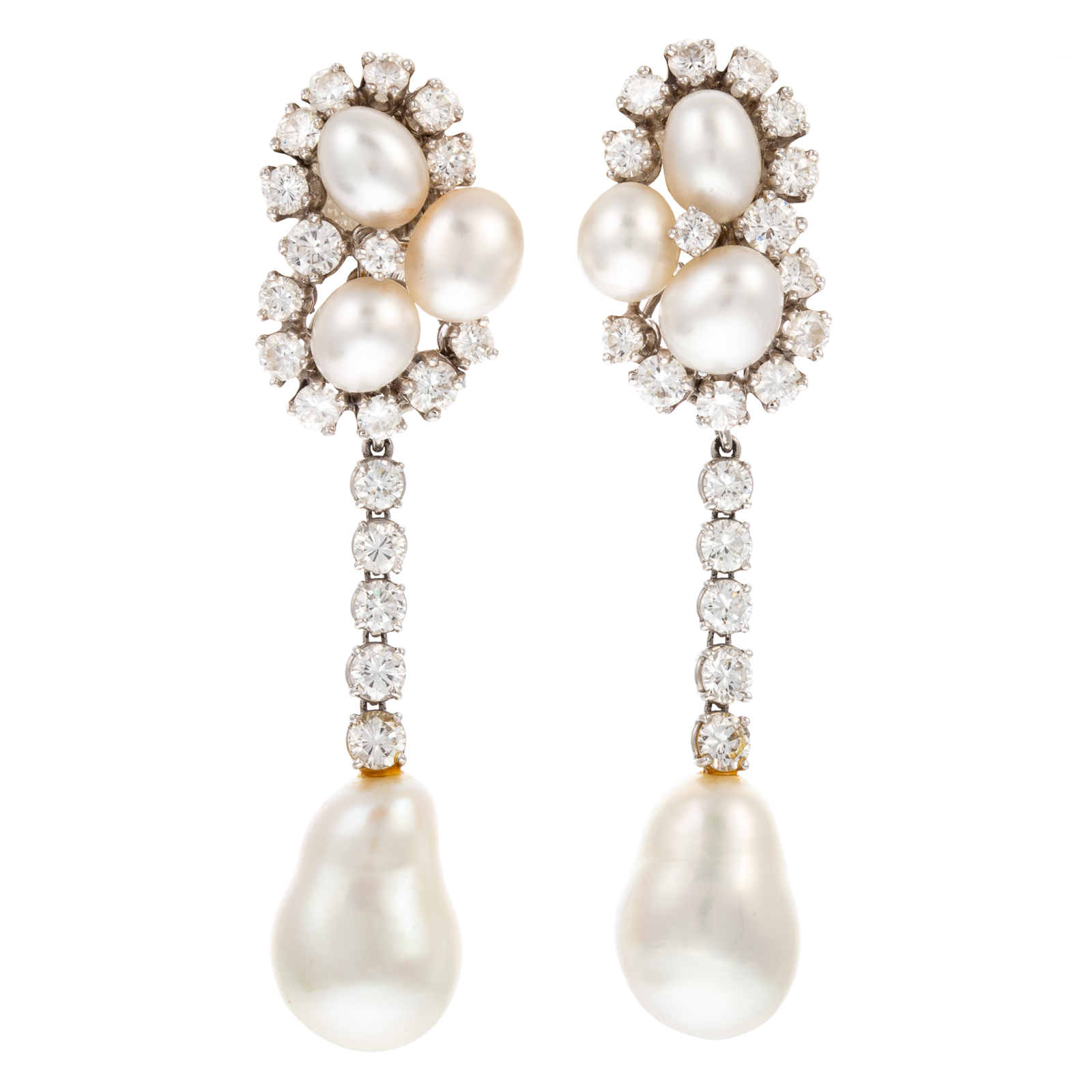 A PAIR OF DAY/NIGHT PEARL & DIAMOND