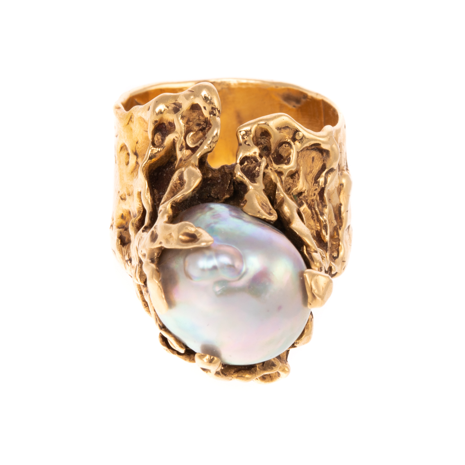 A FREEFORM SILVER PEARL RING IN 33854b