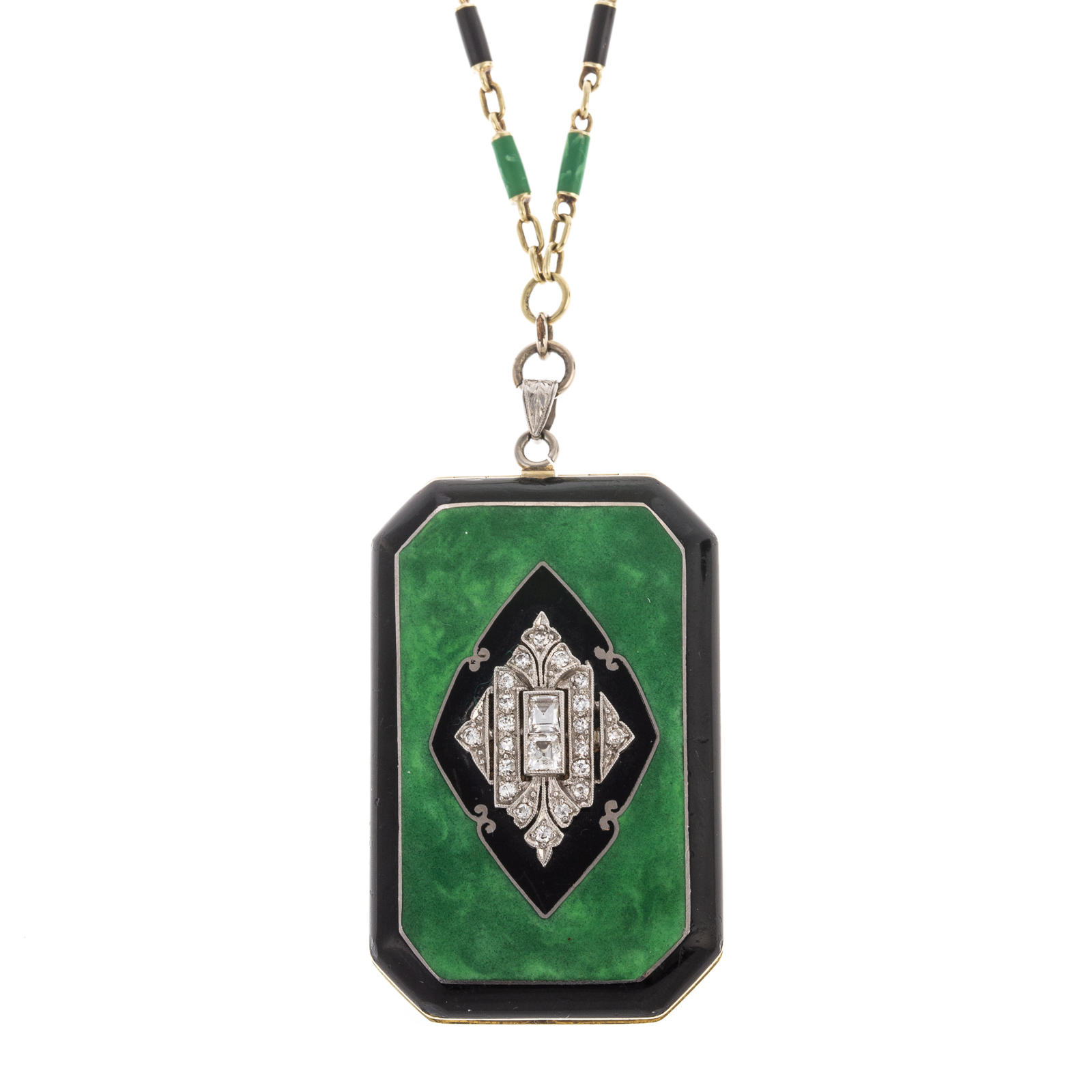 AN ART DECO DIAMOND ENAMEL LOCKET 338566