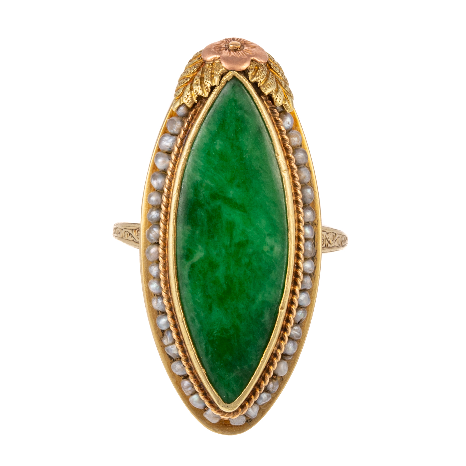 AN ART DECO JADE & SEED PEARL RING