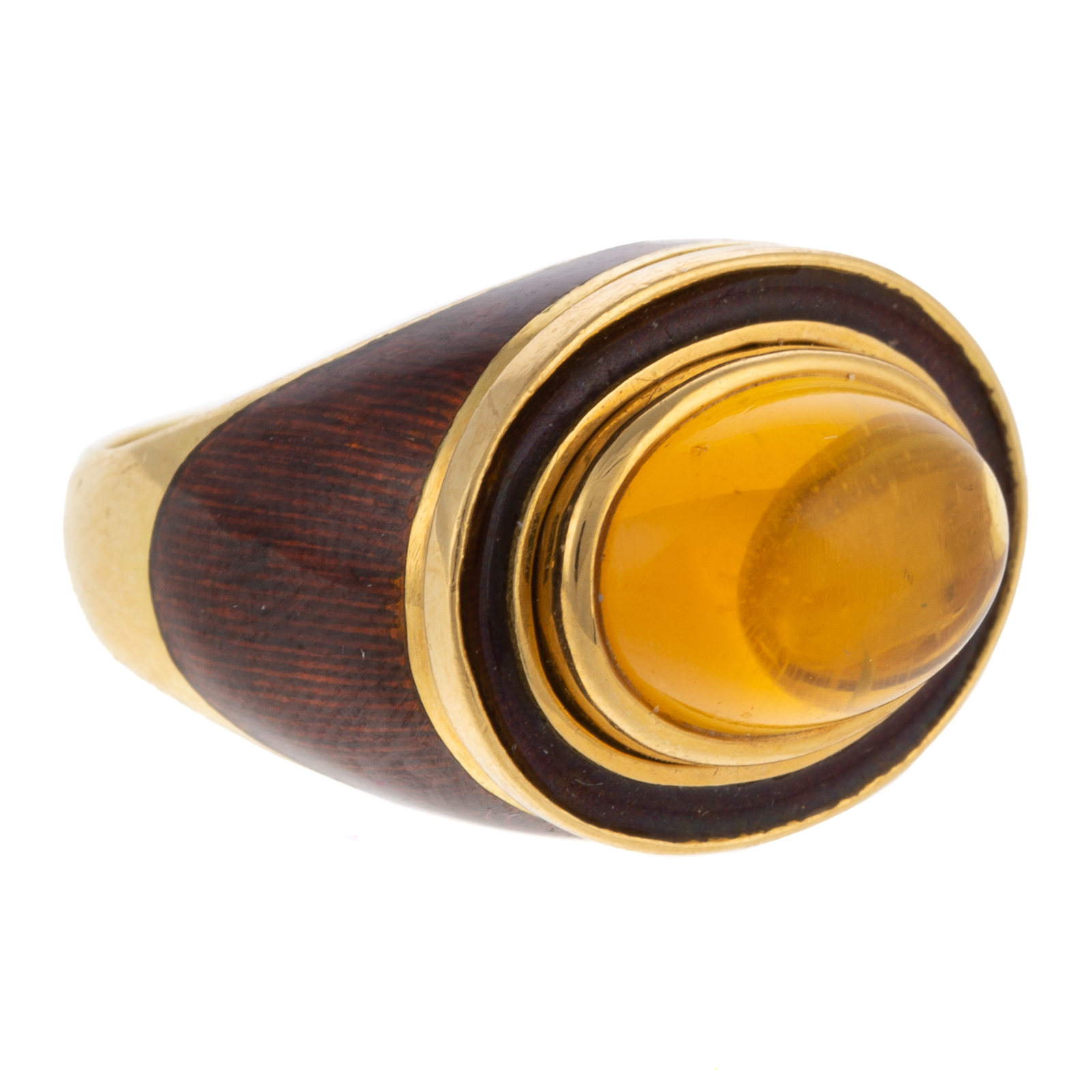 A CABOCHON CITRINE & ENAMEL RING