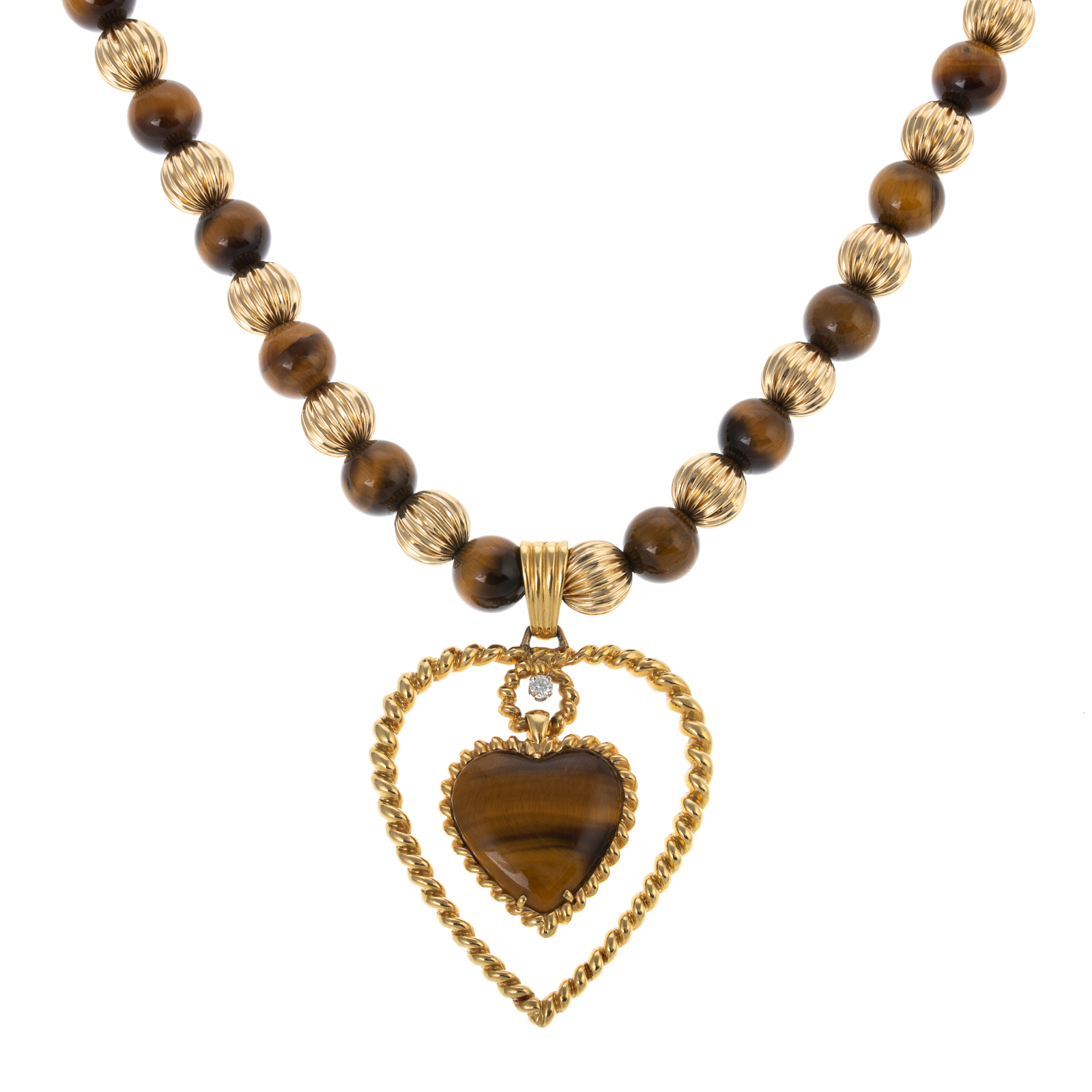 18K VCA TIGER S EYE HEART PENDANT 33857d