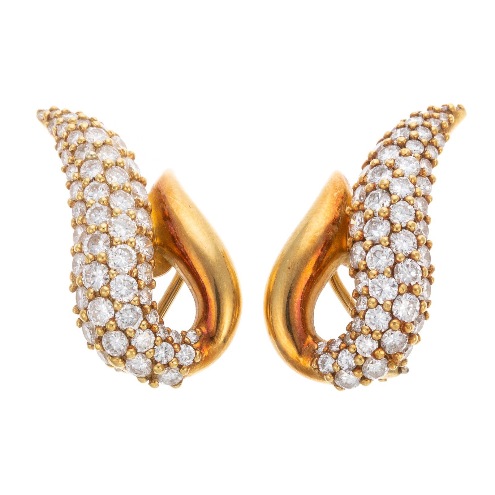 A PAIR OF PAVE DIAMOND FLAME EARRINGS