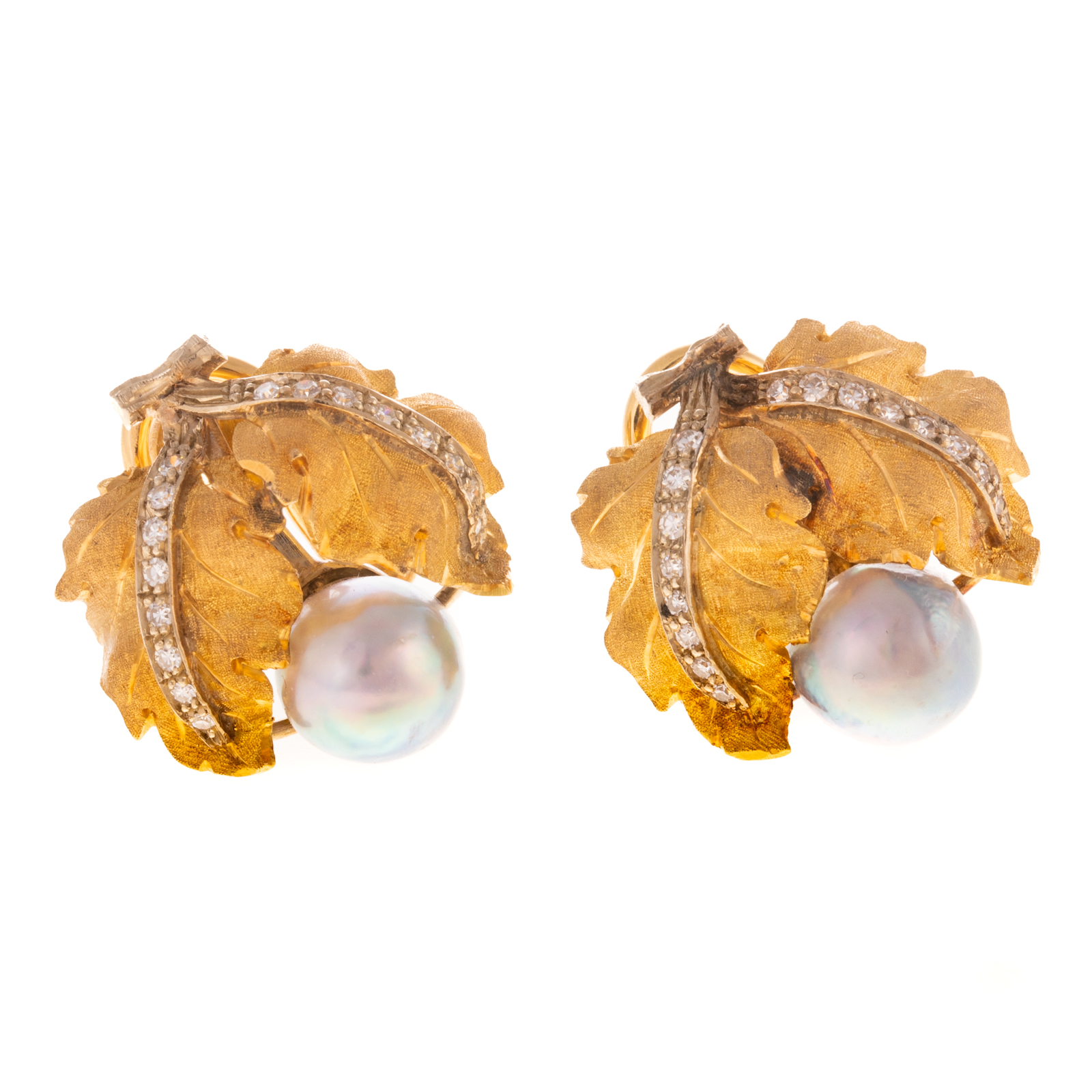 A PAIR OF PEARL & DIAMOND EARRINGS