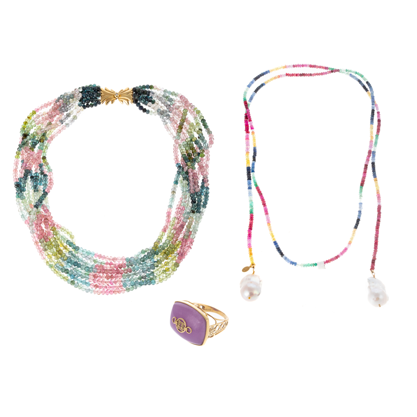 TWO FACETED BEADED NECKLACES &