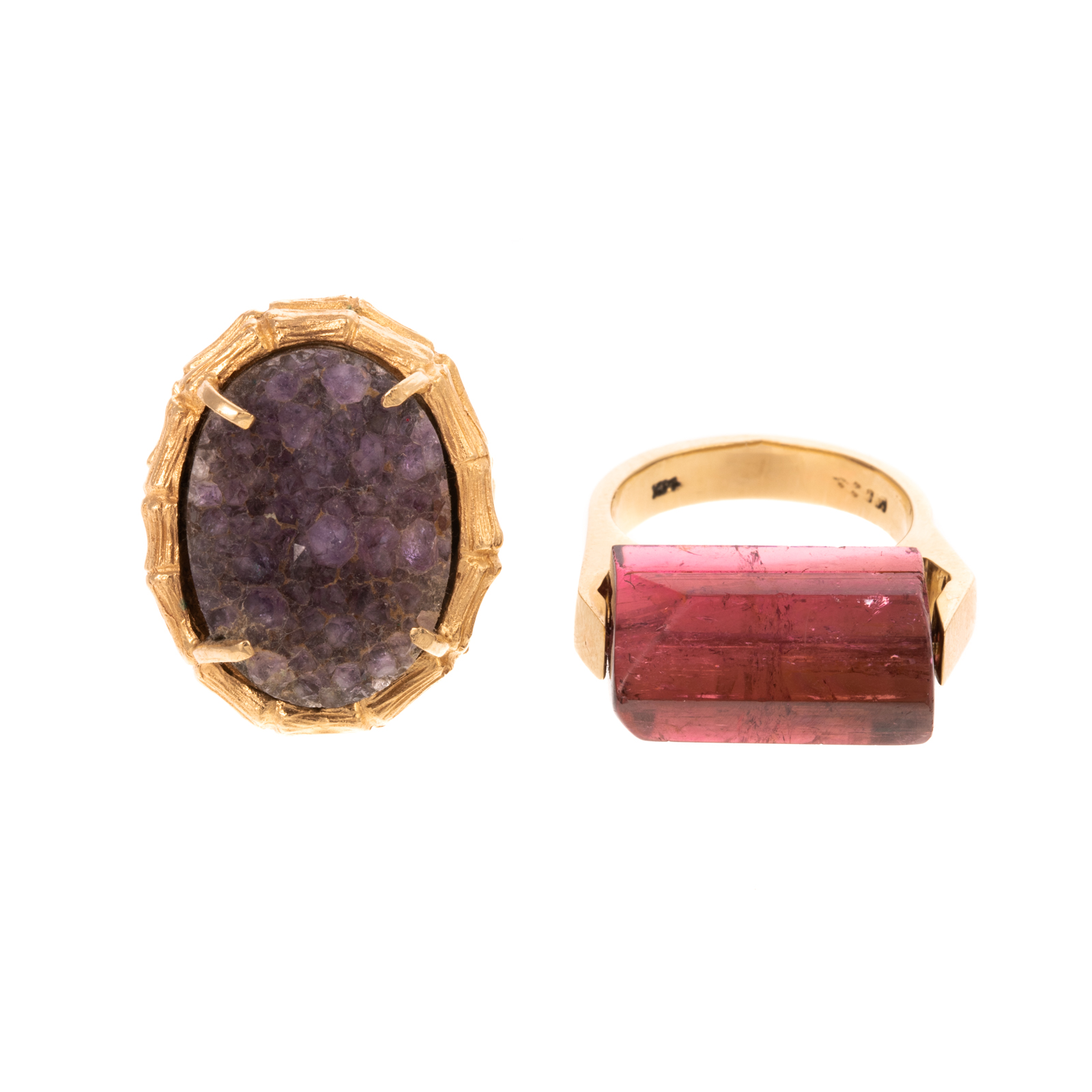 TWO NATURAL FORM GEMSTONE RINGS