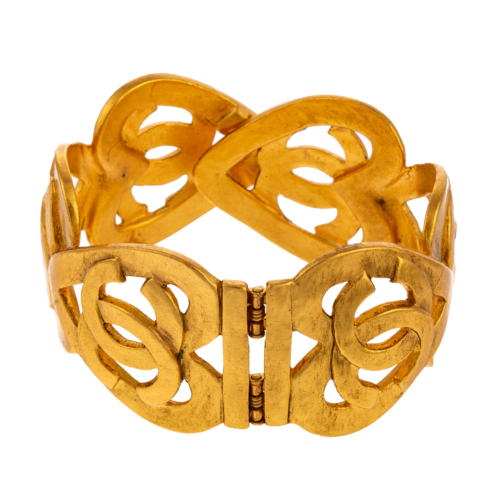 A CHANEL CC HEART BANGLE BRACELET