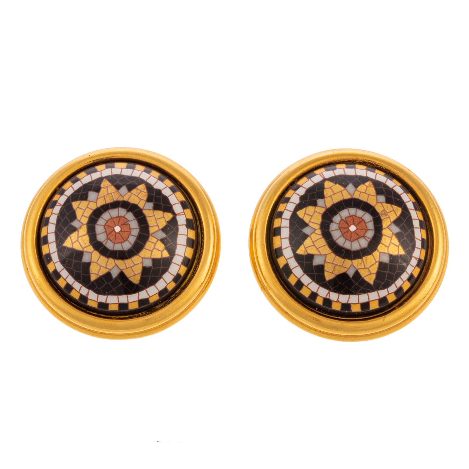 HERMES MOSAIC GOLD ENAMEL EARRINGS 338629