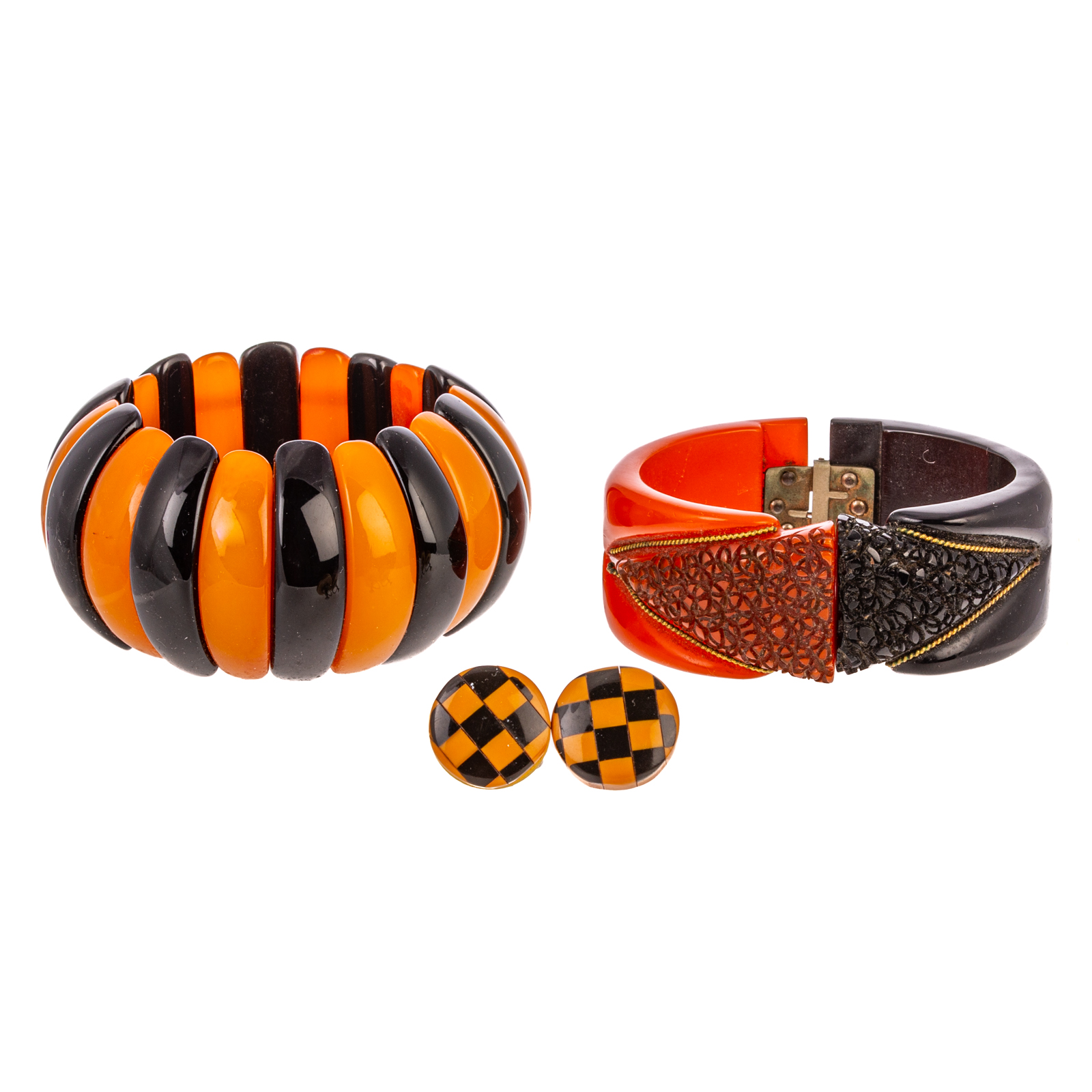 BLACK & BUTTERSCOTCH BAKELITE JEWELRY