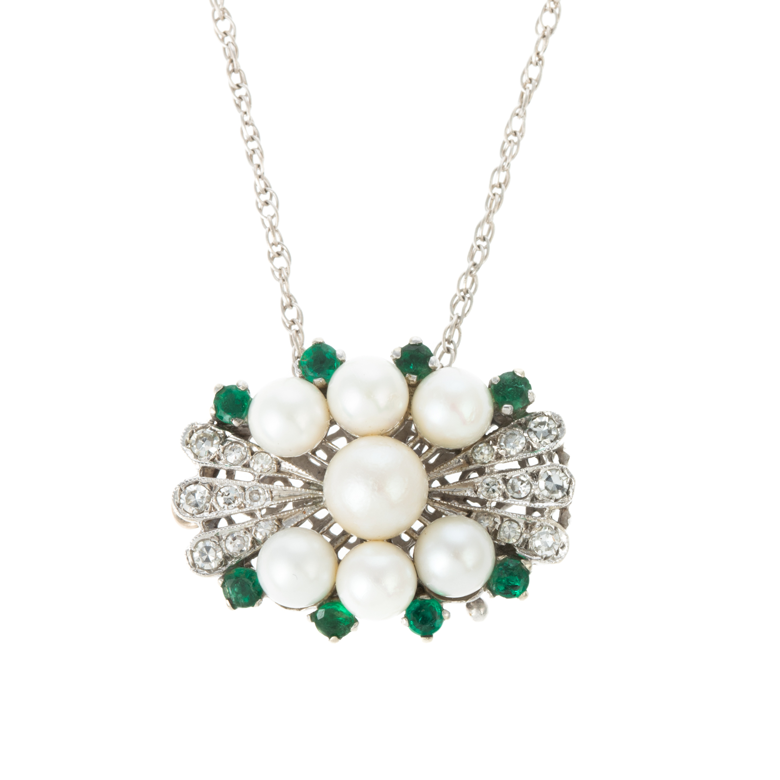 A PEARL DIAMOND EMERALD PENDANT 33867d