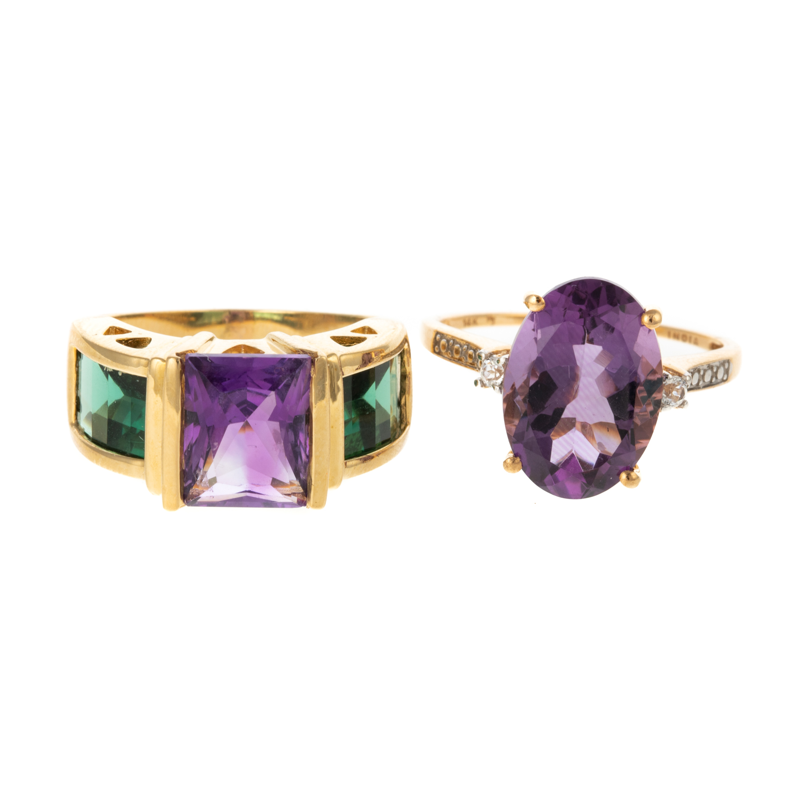 A PAIR OF AMETHYST RINGS IN 14K 338680