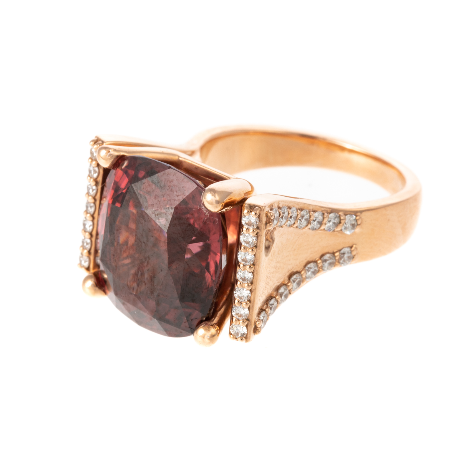 A RARE 17.43 CT RED ZIRCON & DIAMOND