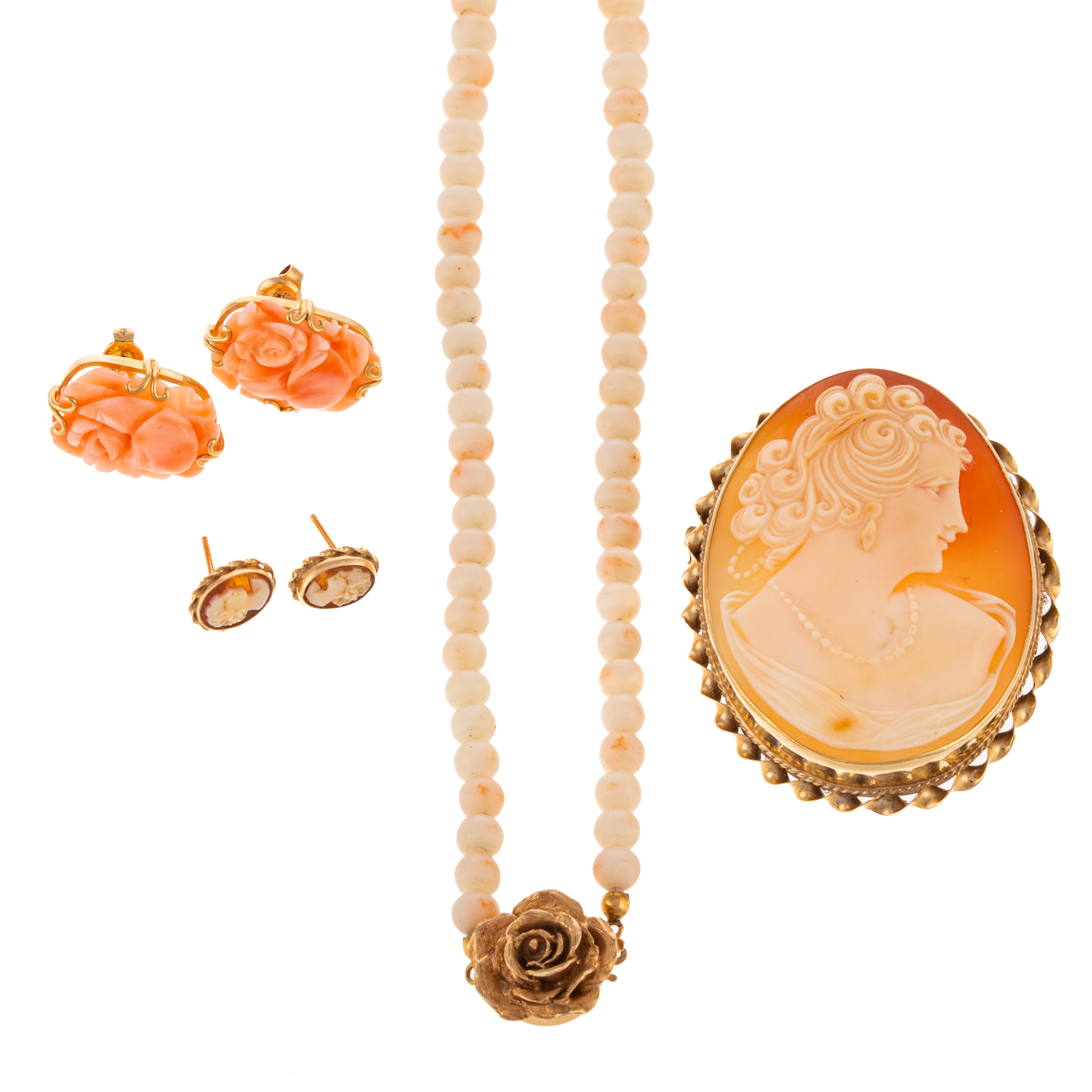 A COLLECTION OF CORAL & CAMEO JEWELRY