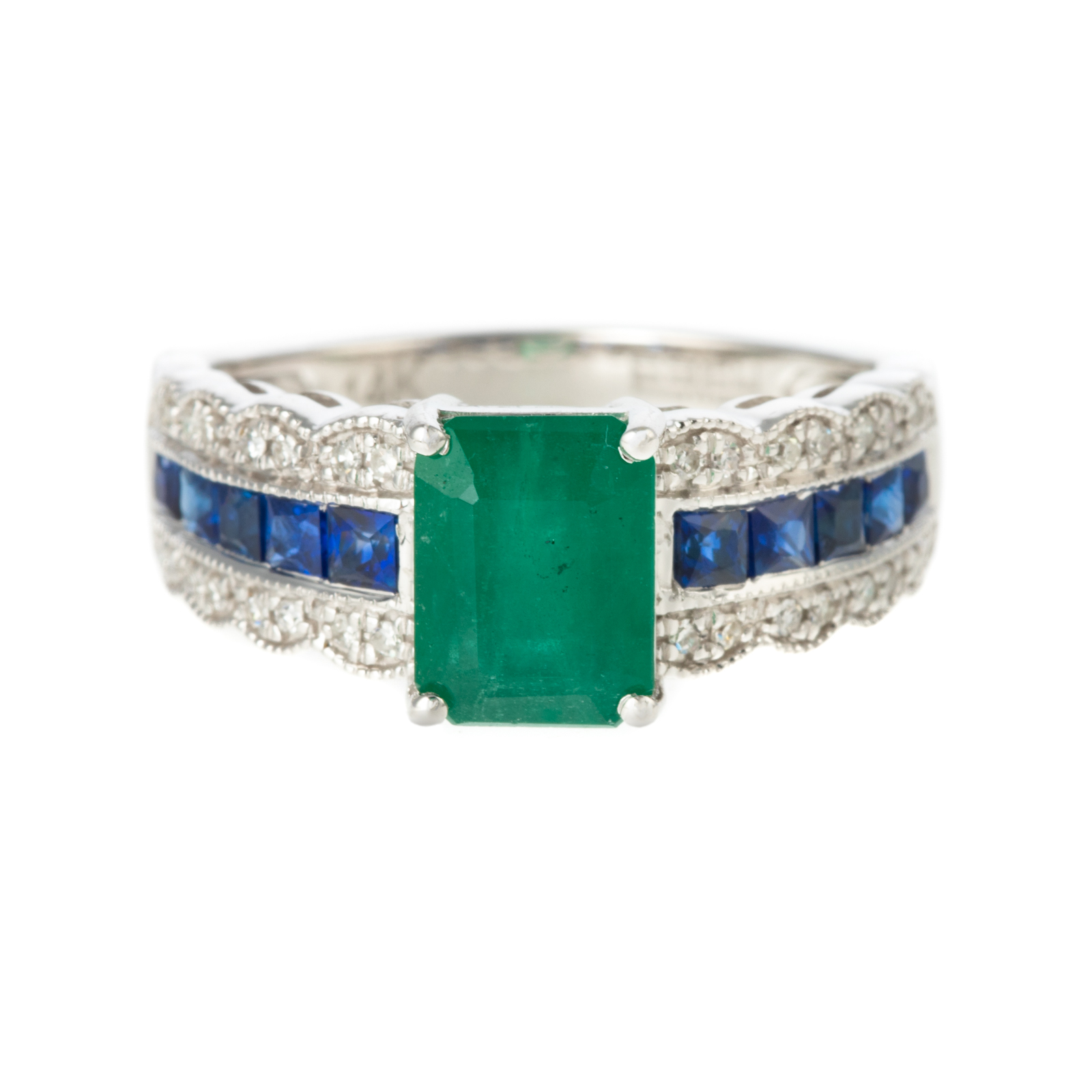 A 14K EMERALD & SAPPHIRE RING BY