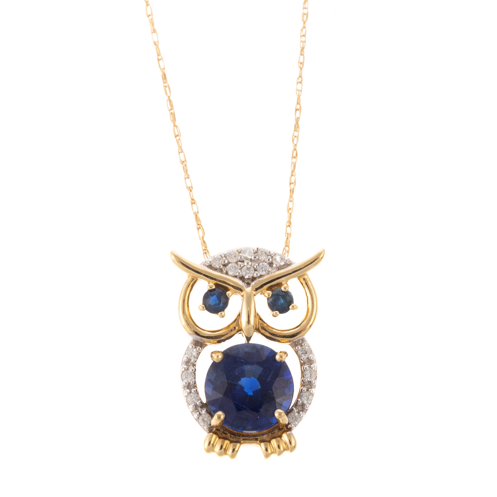 A 10K SAPPHIRE DIAMOND OWL PENDANT 3386e4