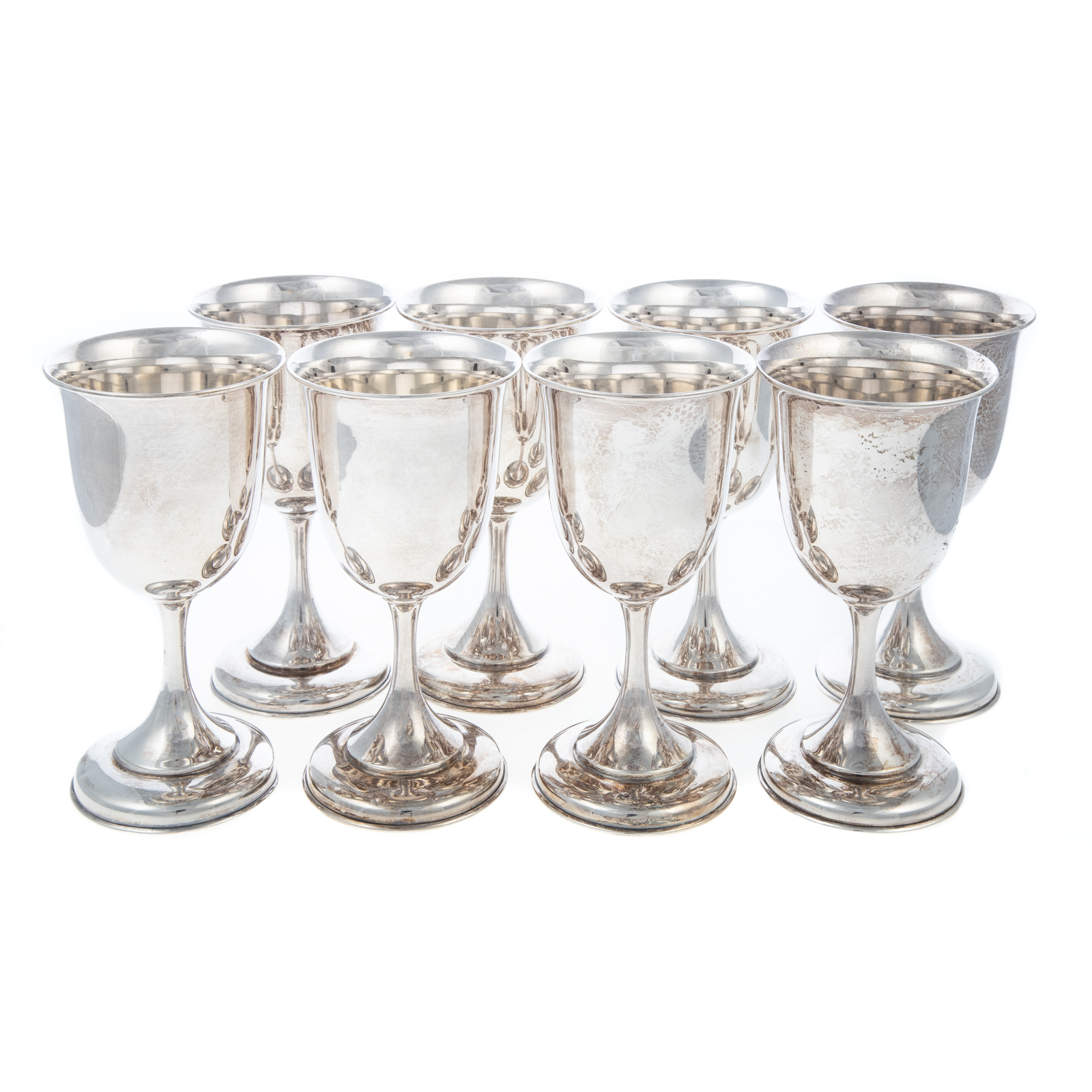 EIGHT STERLING GOBLETS 950 sterling