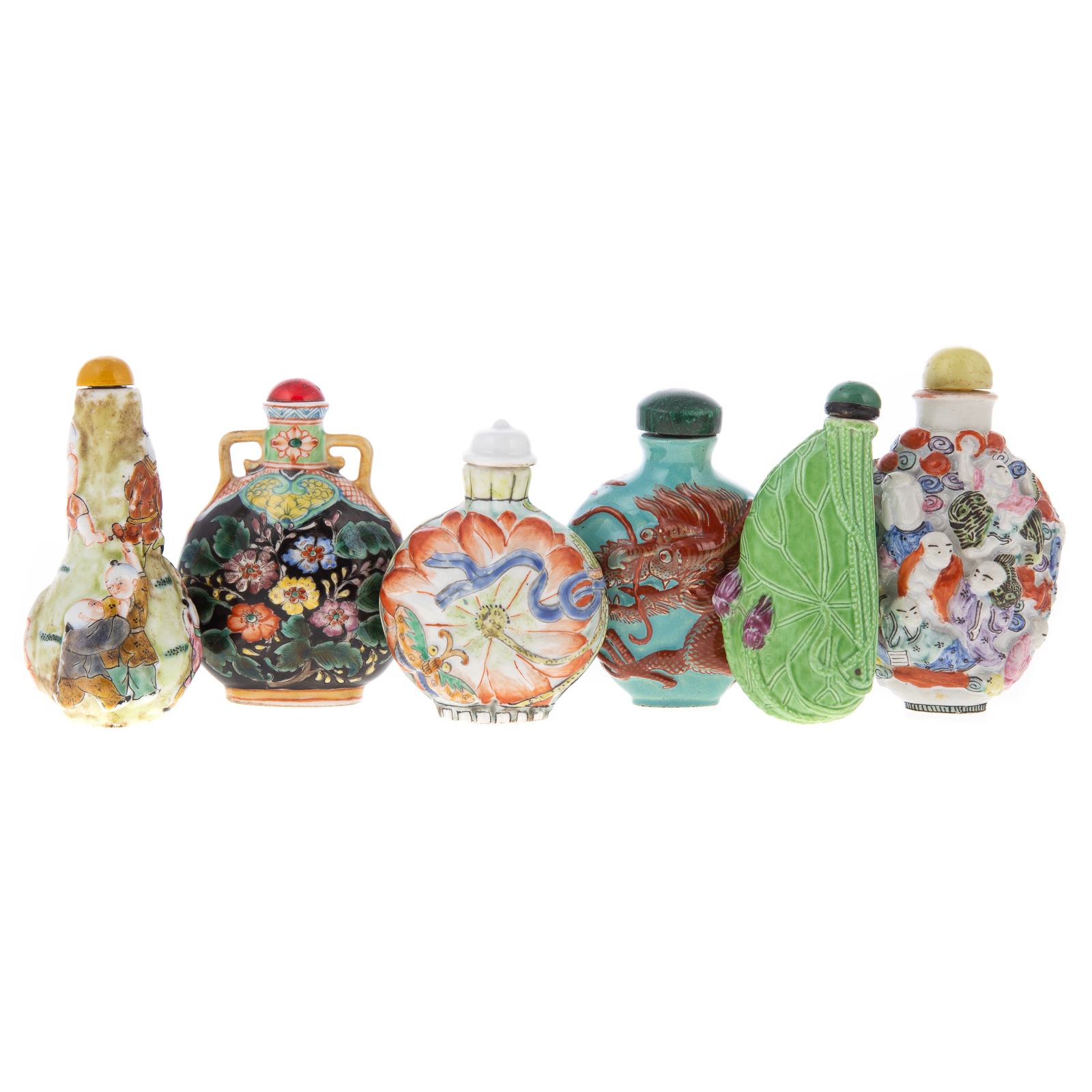 SIX CHINESE PORCELAIN SNUFF BOTTLES