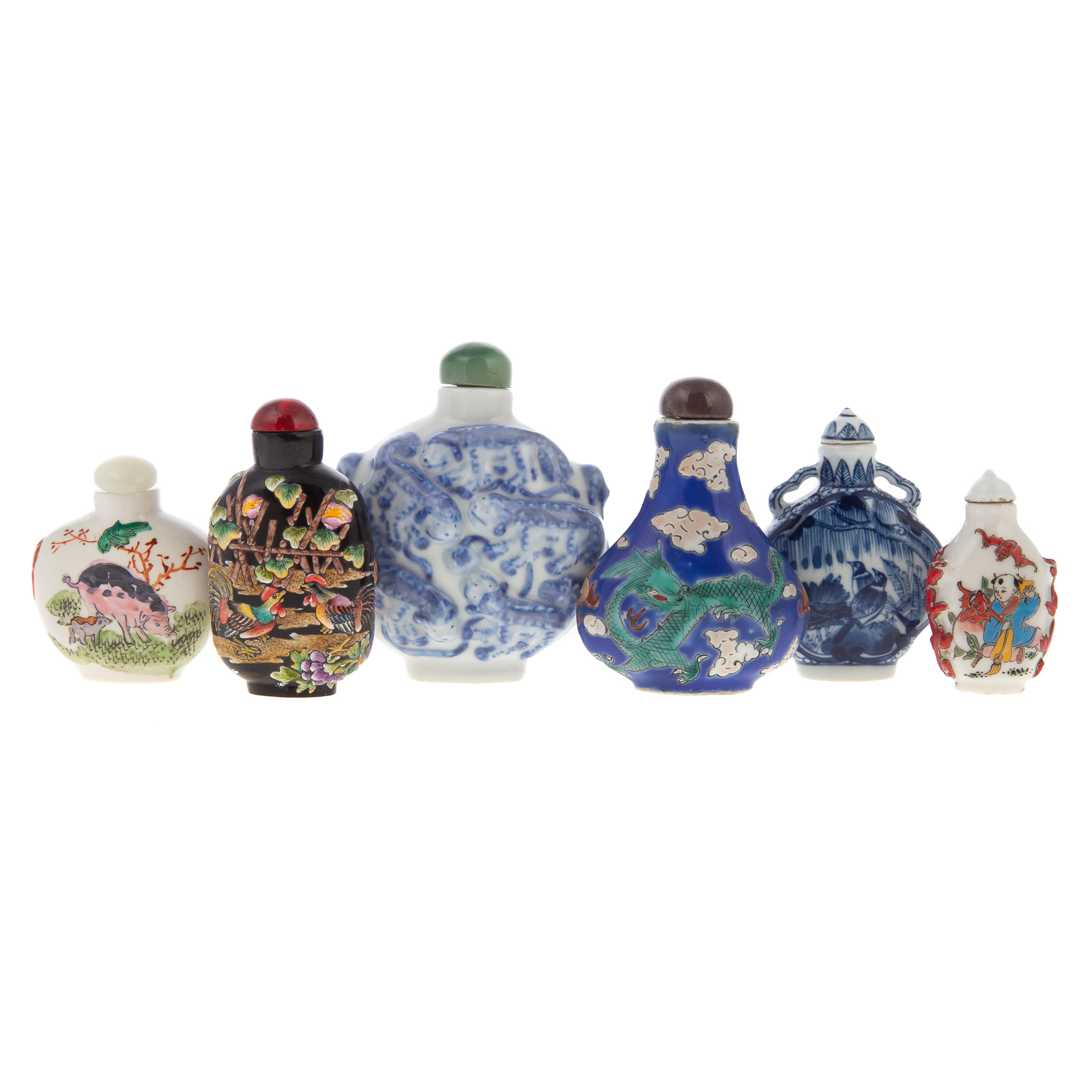 SIX CHINESE PORCELAIN SNUFF BOTTLES